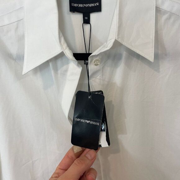EMPORIO ARMANI Button-Up Shirt EU38 US2 XS White Grosgrain Trim - Picture 6 of 15